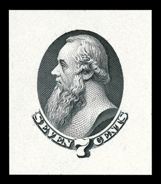 O39-E1, 7c Official die essay on white glazed paper, 25x29mm, marvelously fresh, very fine a very rare essay.