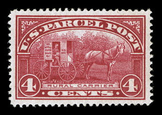 Q4, 4c Parcel Post, gem mint single, with exceedingly large and perfectly balanced margins all around, deep vibrant color and an especially strong impression, o.g., n.h.,
extremely fine a gorgeous stamp 2006 PSE certificate (Superb 98 SMQ $1,