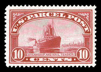 Q6, 10c Parcel Post, excellent centering within large margins, bright color, pristine o.g., n.h., extremely fine 2008 PSE certificate (XF 90 SMQ $250.00).