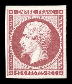 20, 1860 80c Rose on pinkish, an extraordinary mint single in an astonishing state of preservation, full even margins all around, striking prooflike color and impression on
crisp paper, pristine original gum, never hinged, extremely fine a