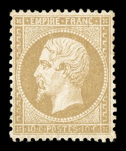 25, 1862 10c Bister on yellowish, select mint single, well centered with the perforations well clear of the design all around, bright and fresh, o.g., very fine signed Calves
and others (Yvert 21 Ç1,900).