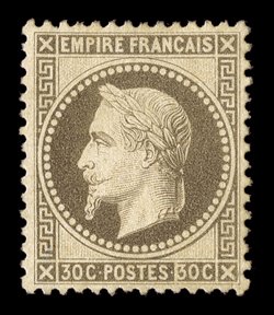 34, 1867 30c Brown on yellowish, choice mint single, particularly well centered, sumptuously rich color, o.g., light h.r., extremely fine signed A. Brun (Yvert 30
Ç1,000).