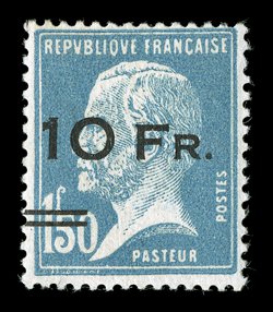 C3-4, 1928 10Fr on 90c and 10Fr on 1.50Fr Ile de France air posts, a handsome mint set of these air post rarities, each nicely centered for the issue, strong colors, o.g., the
10Fr on 90c with just the barest trace of hinging, very fine only