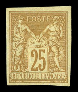 45, 1880 25c Yellow on straw, select mint single, with ample to large margins all around, particularly fresh with strong color, full clean o.g., lightly hinged, choice very fine
ex-Gibralter (Yvert 44 Ç800).