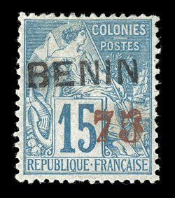 18, 1892 75 Red surcharge on 15c Blue, attractively centered mint example, fresh color, o.g., very fine only 500 copies were printed, most of which were used ex-Derby (Yvert 16
Ç1,000).