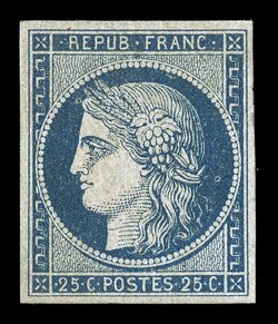 6b, 1849 25c Blue on yellowish, an attractive mint example of this very scarce stamp, with rich luxuriant color on clean fresh paper, full and even margins all around, part
original gum, choice very fine signed W.H.C. (Colson) and Friedl, as