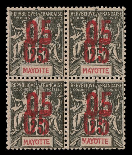26a, 1912 05 Surcharge on 25c Black on rose, double surcharge, seldom seen mint block of four, wonderfully fresh and well centered, rich colors and bold surcharge impressions,
crisp and intact, full clean o.g., lightly hinged, the bottom right