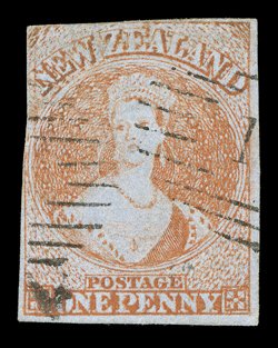 1d. red with Row 11.3 re-entry and 2d. blue with the adjacent Row 11.4 re-entry, both faulty impressions showing marked doubling in places, both with two plus margins and each
cancelled 1 the 1d. with two small thins. Sc. 4, 5 S.G. 4, 5, £2,1