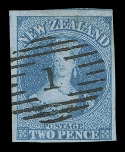 2d. blue, four singles with clear or good to large margins, two cancelled 1 and two cancelled 10 a fine quartet. Holcombe Certificate (1992) for one. Sc. 5 S.G. 5,
£1,200.