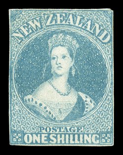 1- blue-green on soft paper, unused without gum, close to good margins, good strong colour thin at upper right though of fine appearance. A rare stamp. Holcombe Certificate
(1993). Sc. 10 S.G. 17, £15,000.