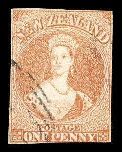 1d. dull orange (3) comprising Rows 411, 113 and 1412, all three with margins in places and generally lightly cancelled trivial imperfections though a scarce trio. Sc. 7 S.G.
8, £1,950+. provenance: Gerald Ellott