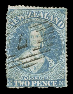 2d. blue, serrates virtually intact on all sides, neatly cancelled 7 at Wellington some thinning though of fine appearance. A rare stamp. Sc. 8b S.G. 23, £3,500. provenance:
Isleham, March 1987