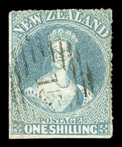 1- blue-green, serrates virtually intact at top and at right, neatly cancelled 15 at Nelson, no thins which are so often associated with these trial separations. An attractive
example of this very rare stamp. R.P.S. Certificate (1996). Sc. 10b