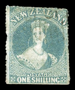1- blue-green, serrates on three sides and with small part obliterator at top leaving a major portion of the design clear thinned across center and with a couple of other
faults though of good appearance for this rare separation. R.P.S. of New