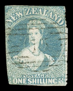 1- blue-green with a largely complete row of serrates at right, neatly cancelled 15 at Nelson shallow thinning in places, otherwise sound. R.P.S. Certificate (1939). Sc. 10b
S.G. 26, £6,500.