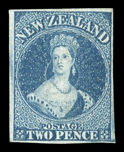 2d. deep blue, Plate I, unused without gum, fresh color and with good to large margins showing burr rub at lower right corner. An attractive stamp. R.P.S. Certificate (2006).
Sc. 12 S.G. 36, £750.