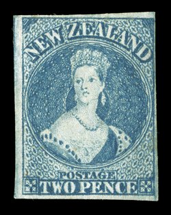 2d. blue, Plate I worn, unused with part original gum, clear to large margins the gum a little toned and disturbed though an attractive and appealing example of this scarce
stamp. B.P.A. Certificate (1995). Sc. 12g S.G. 39, £650.