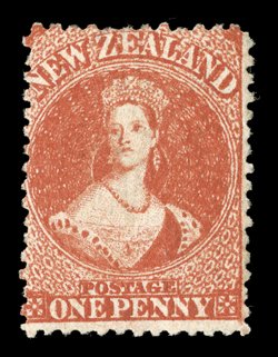 1d. carmine-vermilion, unused without gum, good strong color and a most attractive example of this rare stamp. Holcombe Opinion (1988). Sc. 16 S.G. 69, £2,500. provenance:
Chalon, June 1969, Antipodes, October 1988