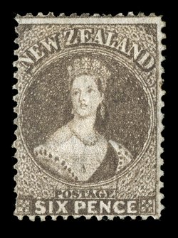 6d. brown showing Row 1710 re-entry, fresh unused one short perforation at lower left corner, otherwise sound rare. Also 6d. red-brown rejoined used vertical pair with Rows
163 and 173 re-entries. Sc. 19 group S.G. 76, £1,740+. provenanc