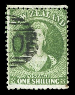 1- green, three distinct shades with one cancelled by Dunedin 1863 c.d.s. fine. Holcombe Opinion (1995) for one as deep green. Sc. 20 group S.G. 7880 group,
£1,125.