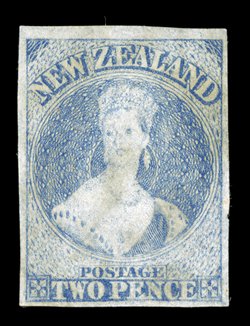 2d. ultramarine, unused without gum, good color and with large to very large margins very slight oiliness in the ink, otherwise fine. A very rare stamp. Sc. 22 group S.G. 82,
£5,500.