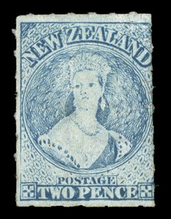 2d. pale blue (Plate I, worn) with roulettes, or traces thereof, on all sides, fresh unused and regummed. An attractive example of this rare stamp. R.P.S. Certificate (1990).
Sc. 28a S.G. 102, £2,250.