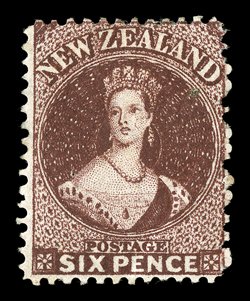 2d. pale blue (Plate I, worn) (10), one with double perfs. at top (apparently unused, regummed), a pair cancelled 14 and one with Row 811 re-entry, and 6d. red-brown (7) one
unused (pinholes) and with Row 163, 173 and 1710 (2) re-entries g