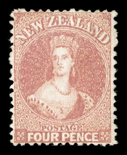 4d. deep rose, unused without gum, exceptionally well-centered for this elusive stamp, a pale and attractive example of this rare stamp. Sc. 34 S.G. 119,
£3,000.