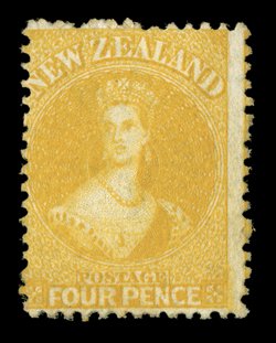 4d. yellow, four examples in slightly varying shades, two with part to large part original gum and two unused without gum one with a few perf. faults, otherwise sound. R.P.S.
Certificate (2006). Sc. 35 S.G. 120, £1,000