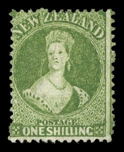 1- green, fresh unused without gum, fresh deep color and most attractive weak lower left corner perf., otherwise sound. A scarce stamp. Holcombe Opinion (1988). Sc. 37b S.G.
124, £600. provenance: Antipodes, October 1988