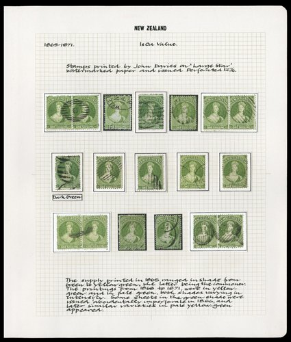 1- green selection comprising four horizontal pairs and singles (10) in a variety of shades with one attributed as dark green, various cancellations including three with
circular datestamps an attractive group. Sc. 37 group S.G. 123-125 grou