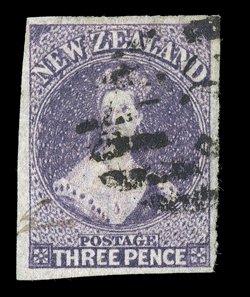 3d. deep mauve with good to very large margins, cancelled C in circle of bars small ink mark at left, otherwise fine. Sc. 33c var. S.G. 118a var.