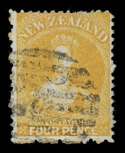 4d. orange-yellow, indistinct oval of bars cancellation a sound example of this scarce stamp. R.P.S. Certificate (1931). Sc. 49 S.G. 139, £750.