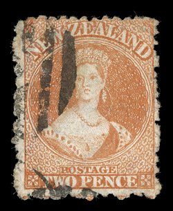 2d. vermilion showing part I and large part N, neatly cancelled leaving the entire portrait almost clear fine. R.P.S. Certificate (1981). Sc. 50 S.G. 142, £500. provenance:
DuBois, May 2007