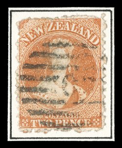 2d. vermilion on reversed paper showing large part c, part t and small part of decorative border, cancelled C in oval of bars fine and unusual. Sc. 50 S.G. 142, £500.
provenance: Gerald Ellott