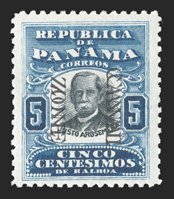 24c, 5c Dark blue and black, Canal Zone double, 6.75mm spacing, deep intense colors, o.g., fine and scarce (CZSG 24c.II).