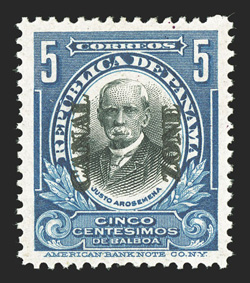 33a, 5c Deep blue and black, Canal Zone double, well centered, deeply rich colors on fresh paper, slightly tropicalized o.g., very fine (CZSG 33a).