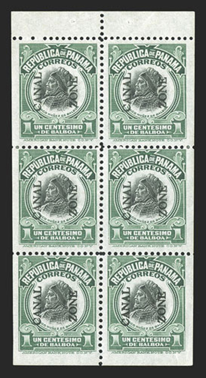 38b, 1c Green and black, booklet pane of six, imperforate margins, large margins, bright and fresh, clean o.g., a couple small hinge sliver reinforcements, fine-very fine
(CZSG 38b).