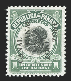 46b, 1c Green and black, double overprint, from the sheet with the overprints widely separated, bright colors, tropicalized o.g., very fine (CZSG 46b).