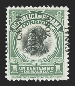 46b var., 1c Green and black, double overprint, one split, with one of the Canal split at the right and left, almost creating the rare Zone Canal error, o.g., very fine (CZSG
46b.1).