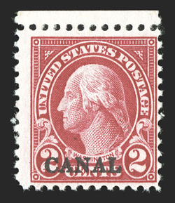 84a, 2c Carmine, Canal only, top sheet-margin single, brilliant color, o.g., lightly hinged, fine only twenty examples can exist, from the top row of two sheets (CZSG
84a).