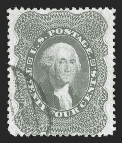 37, 24c Gray lilac, an exceedingly choice used example, being remarkably well centered within extraordinarily wide margins which are most uncharacteristic of this value,
wonderfully rich color and a well incised impression on pristine white pape