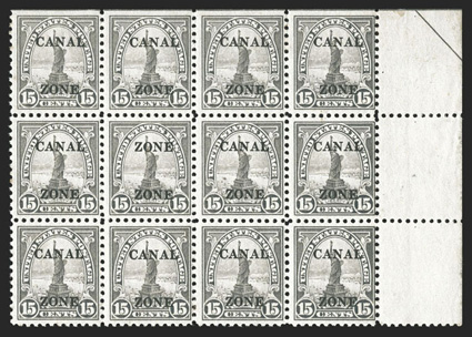 90a, 15c Gray, Zone Zone overprint, the error being the second stamp in the middle row of a block of twelve, o.g., fine this error was discovered by postal official prior to
issuance, and all copies were ordered destroyed, however three exa