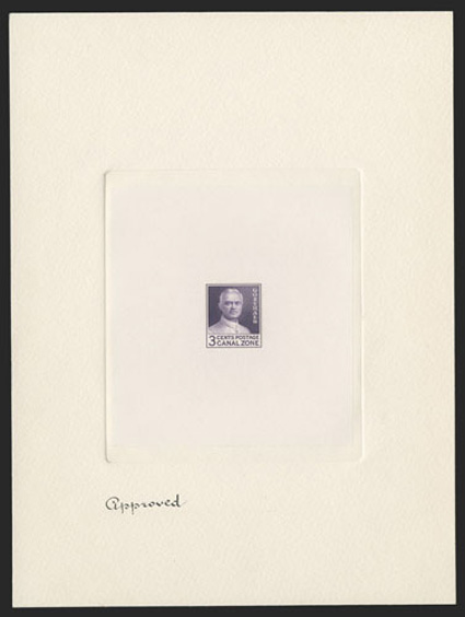 117P1 3c Deep violet, large die proof  on India die sunk on 152x203mm card, lettered Approved at bottom of card, serial number 377161 on reverse, remarkably fresh, extremely
fine a pristine example of this scarce proof.