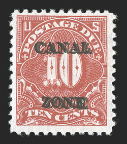 J20c, 10c Rose red, Canal Zone double, bright color, o.g., tiny h.r., fine (CZSG J20c).
