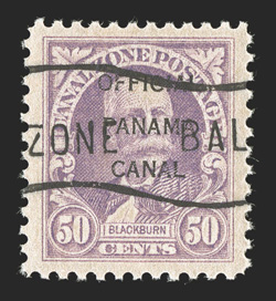 O8, 50c Rose lilac, Ty. 1A ovpt., an uncommonly select example of this key official, with c.t.o. cancel as always, wonderfully well centered within extraordinarily large
margins, still with original gum, choice very fine (CZSG O8).