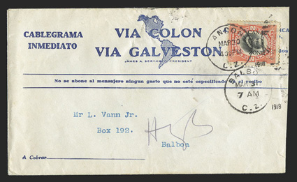 Telegram cover lot of six, includes two from 1918, one from 1934, two from 1940 and one from 1976, all with Cablegram, Radiogram or Telegram imprint and company logo,
fine-very fine.