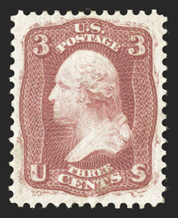 56, 3c Brown rose August, well centered within larger margins than usually found, slight trace of soiling at bottom, otherwise very fine clear 1985 PF
certificate.