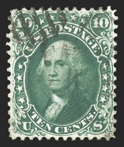 62B, 10c Dark green August, used, attractively centered, rich color in the characteristic August shade, lightly cancelled, very fine 1988 PF certificate.