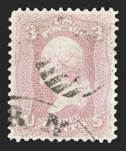 64, 3c Pink, desirable used single that is exceptionally well centered, true Pink color, cancelled by a light grid and a portion of a c.d.s. postmark, extremely fine 2010 PF
certificate.